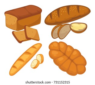 Bread flat icons set for bakery shop or patisserie.