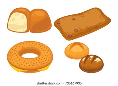 Bread flat icons set for bakery shop or patisserie.