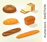 Bread food variety. Brick butterbrot loaf or anadama, baton or baguette, toasts. Pastry and bakery, harvest and cereal, rye and wheat theme for bakehouse or shop, store, natural rural nutrition