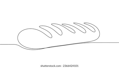 Bread in the form of a baguette. Long sandwich bread. World Bread Day. One line drawing for different uses. Vector illustration.