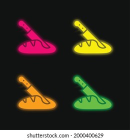 Bread four color glowing neon vector icon