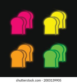 Bread four color glowing neon vector icon