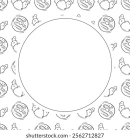 bread frame. doodle bakery circle frame. hand drawn bread frame background. bakery background