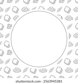 bread frame. doodle bakery circle frame. hand drawn bread frame background. bakery background