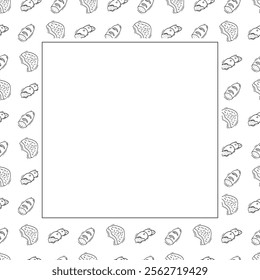 bread frame. doodle bakery square frame. hand drawn bread frame background. bakery background