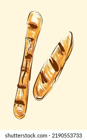 Bread. French baguettes. Italian bread. Hand-drawn.