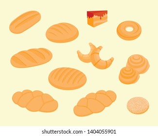 Bread. Fresh pastry. Set of icons. Vector illustration