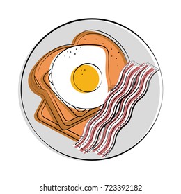 bread with fried egg and bacon strips breakfast related image 