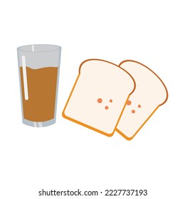 bread and a glass of hot cocoa. On a white background vector illustration