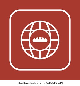 Bread in globe icon. Flat design.