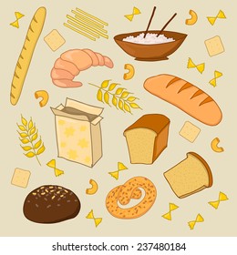 Bread and grains set. Vector illustration