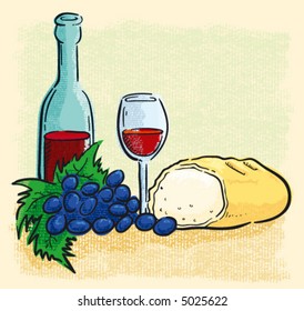 Bread, grape and vine.