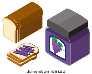 Bread and grapes jam in 3D design illustration
