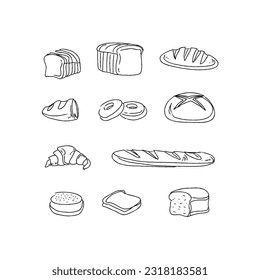 bread hand drawn doodle illustrations vector set