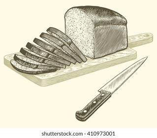 Bread. Hand drawn engraving. Vector vintage illustration. Isolated on color background. 8 EPS