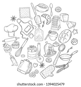 Bread hand drawn set illustration. Vintage pastry, desserts, cakes vector sketches for bakery shop or cafeteria. Other types of wheat, flour fresh bread. Vector graphic, stylized image of baking set g
