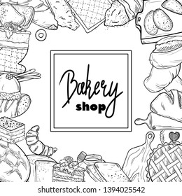 Bread hand drawn set illustration. Vintage pastry, desserts, cakes vector sketches for bakery shop or cafeteria. Other types of wheat, flour fresh bread. Vector graphic, stylized image of baking set g