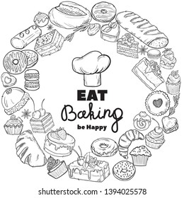 Bread hand drawn set illustration. Vintage pastry, desserts, cakes vector sketches for bakery shop or cafeteria. Other types of wheat, flour fresh bread. Vector graphic, stylized image of baking set g