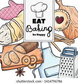 Bread hand drawn set illustration. Vintage watercolor pastry, desserts, cakes, wheat, flour fresh bread sketches for bakery shop or cafeteria. Vector graphic, stylized image set element for menu