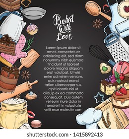 Bread hand drawn set illustration. Vintage watercolor pastry, wheat, flour fresh bread sketches for bakery shop or cafeteria on blackboard. Vector graphic, stylized image set element for menu