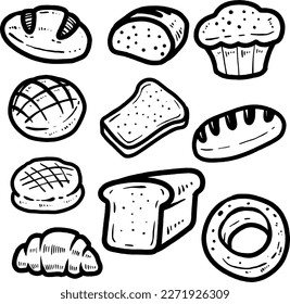 Bread hand drawn vector doodle black and white illustrations