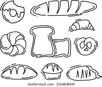 Bread Handrawn illustrations vector with doodle art style