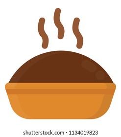 
A bread having hot melted chocolate on top with smoke coming out, icon for hot chocolate pie 
