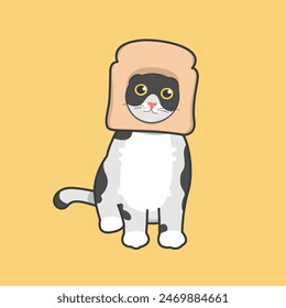 Bread Head Cat Vector Cute Illustration
