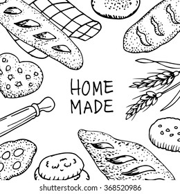 Bread home made Vintage hand drawn style bakery set. vector illustration