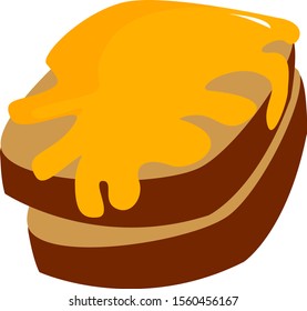 Bread with honey, illustration, vector on white background.