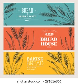 Bread horizontal banners collection. Banner set. Vector illustration