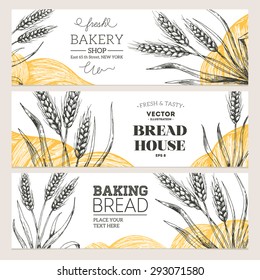 Bread horizontal banners collection. Banner set. Vector illustration