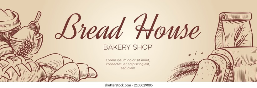 Bread House bakery banner template. Pastry shop logo design