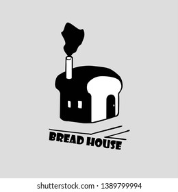 Bread house logo design. Bakery with a gray and white background - Vector