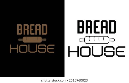 bread house logo with rolling pin . classic food snack vector design