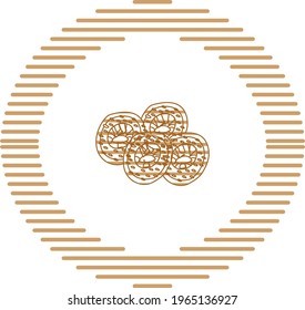 panes y helados, imagen vectorial en líneas marrones con forma circular y fondo blanco.