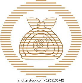 panes y helados, imagen vectorial en líneas marrones con forma circular y fondo blanco.