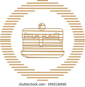 bread and ice cream products, vector image in brown lines with circular shape and white background.