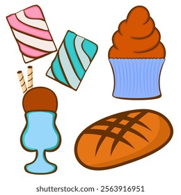 Bread And Ice Cream Vector Set Design