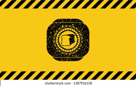bread icon black grunge emblem, yellow warning sign. Vector Illustration. Detailed.