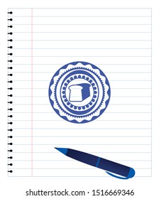 bread icon blue ink pen emblem. Vector Illustration. Detailed.