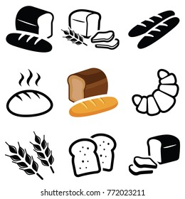 Bread icon collection - vector outline and silhouette