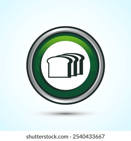 Bread Icon Design Illustration, Bakery Icon, Green Color Round Button Design