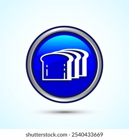 Ilustração de design de ícone de pão, ícone de padaria, design de botão redonda de cor azul