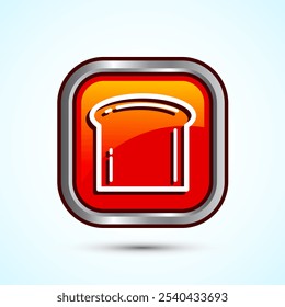 Bread Icon Design Illustration, Bakery Icon, Orange Color Square Button Design