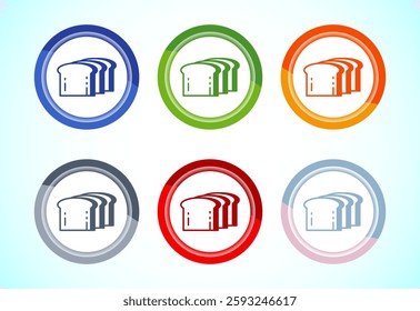 Bread icon design illustration, bakery icon sign symbol, 6 color button design set