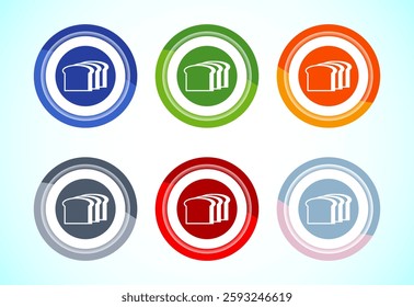 Bread icon design illustration, bakery icon sign symbol, 6 color button design set