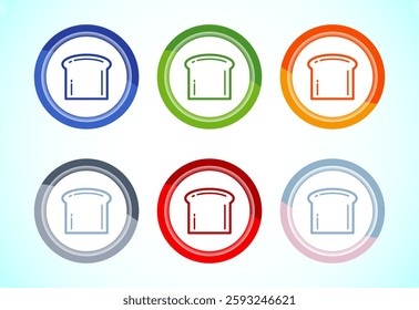 Bread icon design illustration, bakery icon sign symbol, 6 color button design set