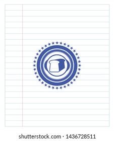 bread icon emblem with pen effect. Blue ink. Vector Illustration. Detailed.