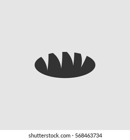 Bread icon flat. Black pictogram on grey background. Vector illustration symbol